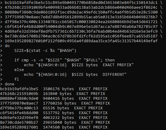 Byte-for-byte comparison of captured payloads
